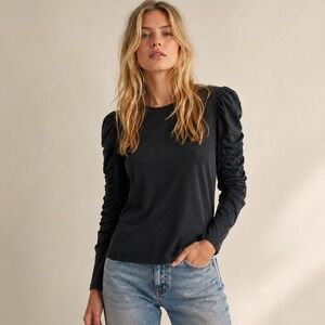 Free People Long Ruched Sleeve Tee Sz M Black